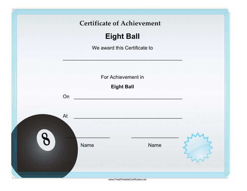 &quot;Eight Ball Achievement Certificate Template&quot; Download Pdf