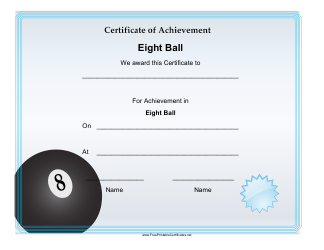 &quot;Eight Ball Achievement Certificate Template&quot;