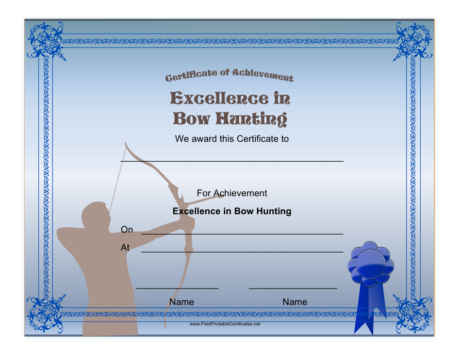 Bow Hunting Achievement Certificate Template