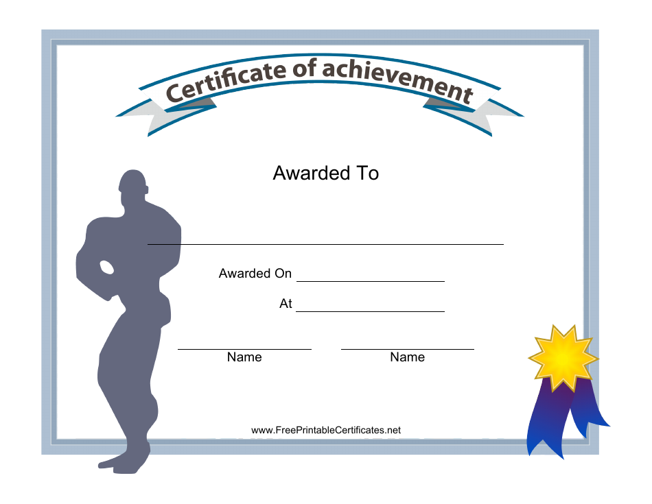 Male Body Building Achievement Certificate Template Image