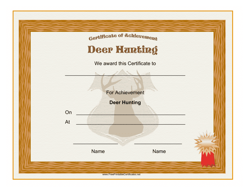Hunting Deer Achievement Certificate Template Download Pdf