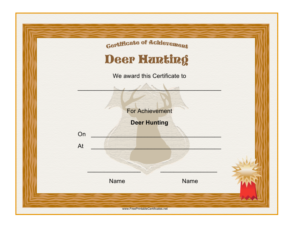 Hunting Deer Achievement Certificate Template, Page 1