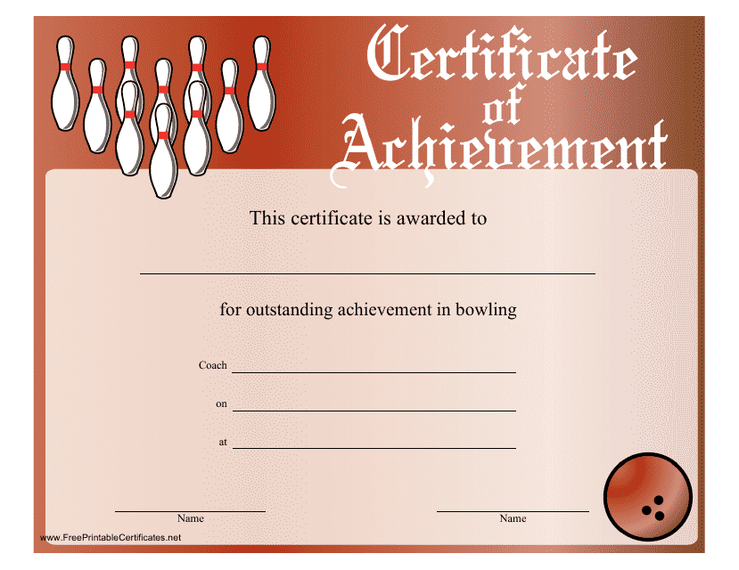 Bright and Eye-catching Red Bowling Certificate of Achievement Template