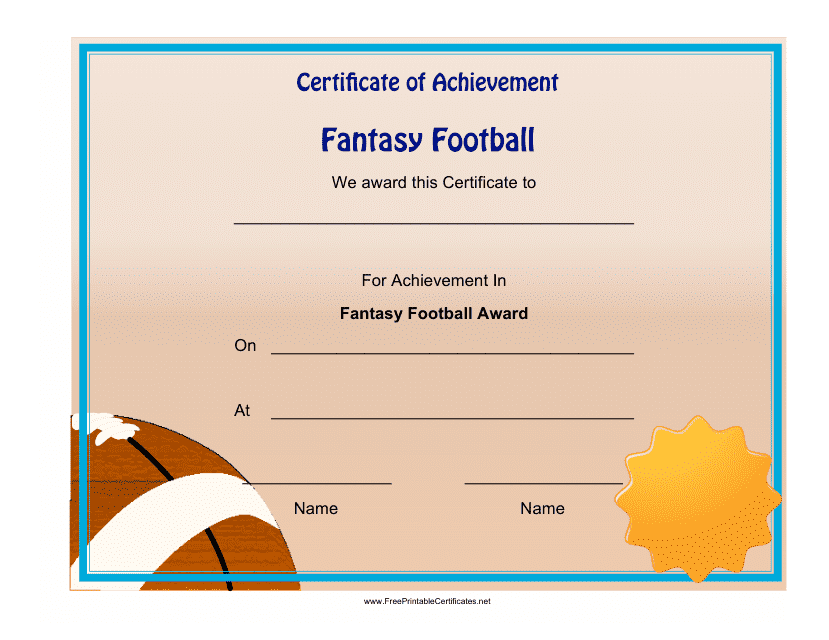 Fantasy Football Achievement Certificate Template Download Pdf