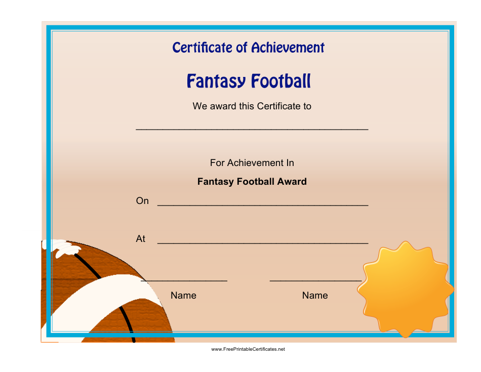 Fantasy Football Achievement Certificate Template, Page 1