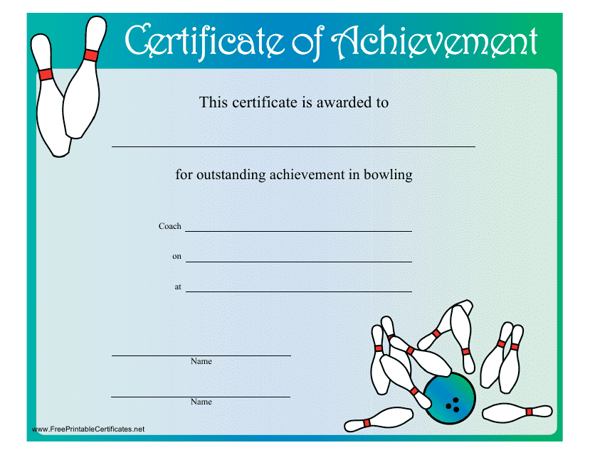 &quot;Blue Bowling Certificate of Achievement Template&quot; Download Pdf