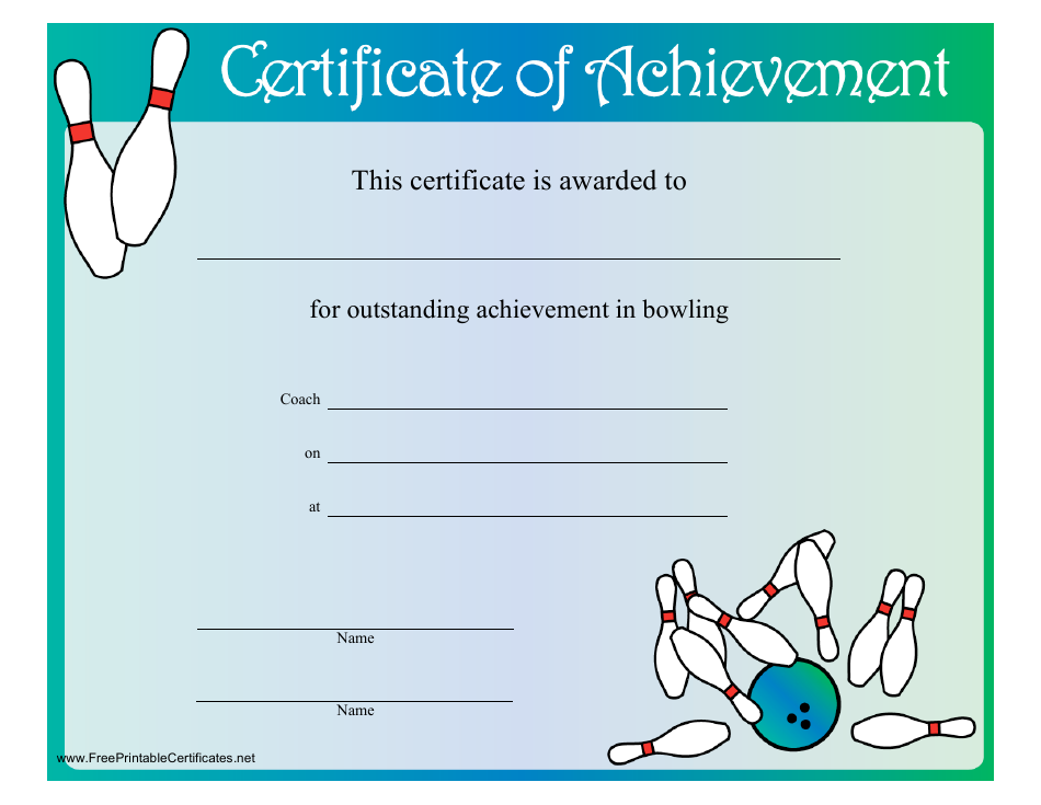 Blue Bowling Certificate of Achievement Template