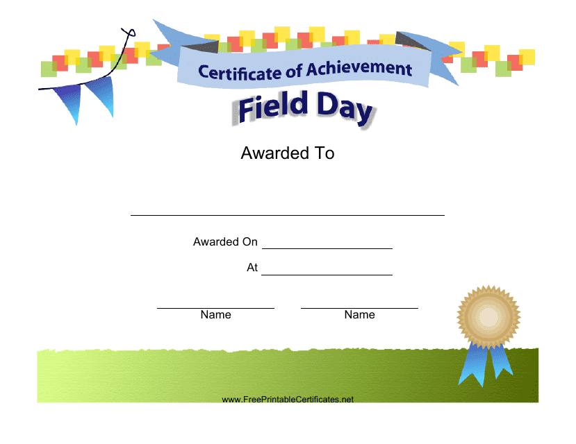&quot;Field Day Achievement Certificate Template&quot; Download Pdf
