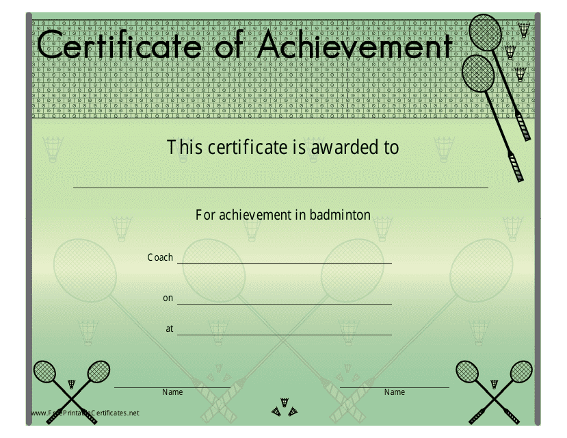 Badminton Certificate of Achievement Template