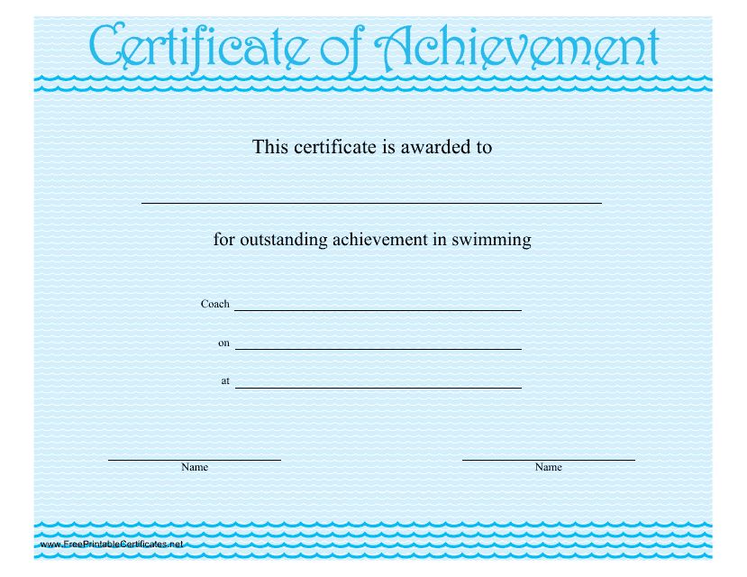 &quot;Swimming Certificate of Achievement Template&quot; Download Pdf