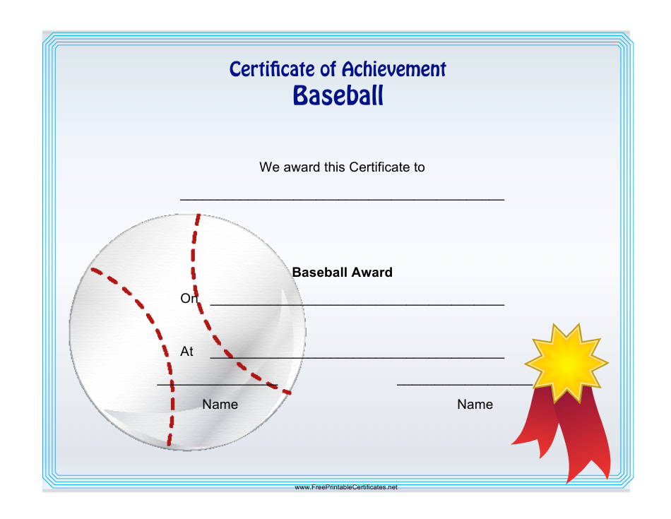 Baseball Achievement Certificate Template - A Baseball-themed certificate template to reward and commemorate outstanding performance and achievements in baseball.