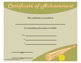 Document preview: Green Softball Certificate of Achievement Template