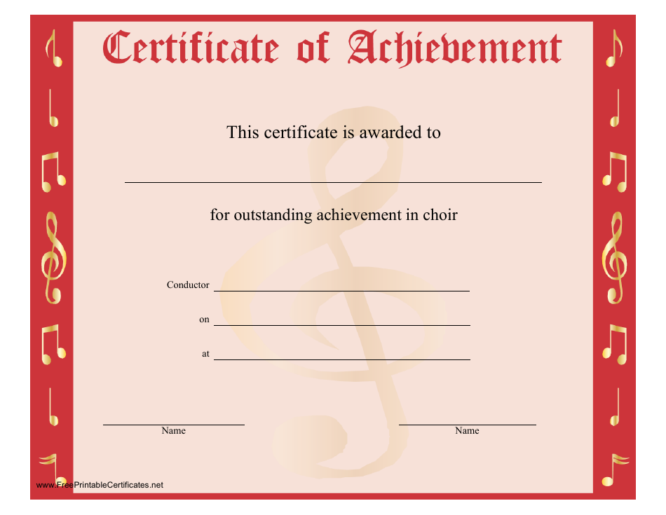 Red Choir Certificate of Achievement Template, Page 1