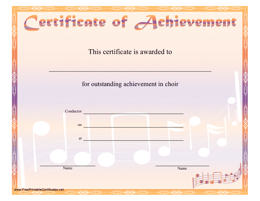 Orange Choir Certificate of Achievement Template - Beautifully designed certificate of achievement template for the Orange Choir recognition.