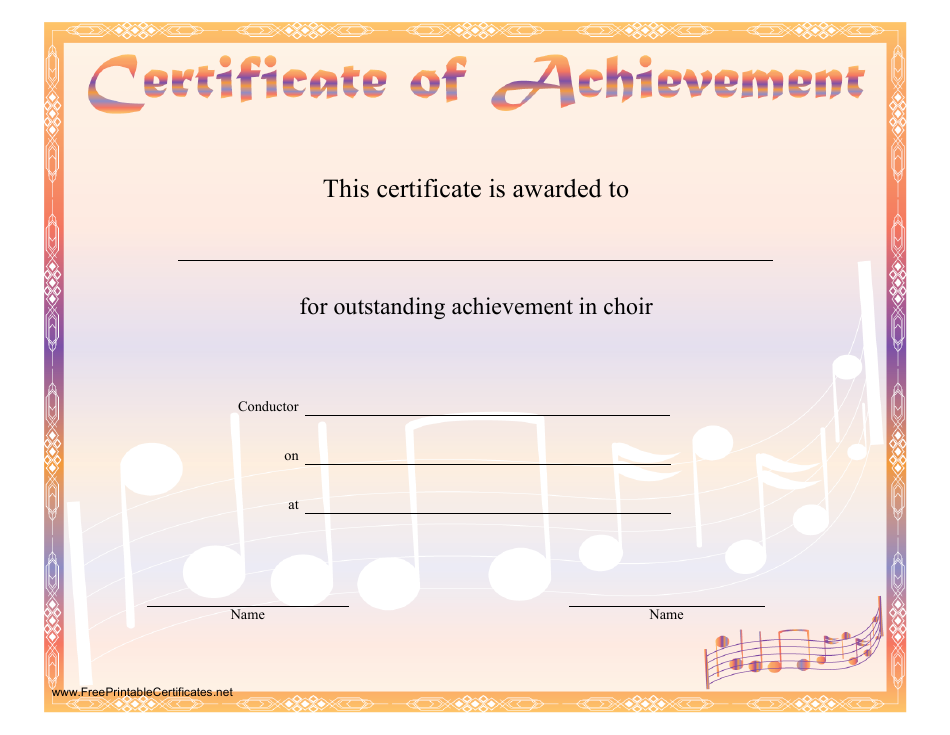 Orange Choir Certificate of Achievement Template - Beautifully designed certificate of achievement template for the Orange Choir recognition.