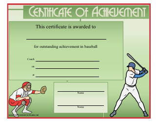 Document preview: Green Baseball Certificate of Achievement Template