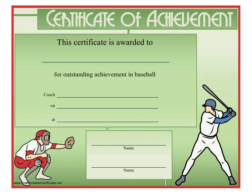 Green Baseball Certificate of Achievement Template Image Preview