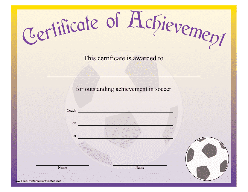 Soccer Certificate of Achievement Template