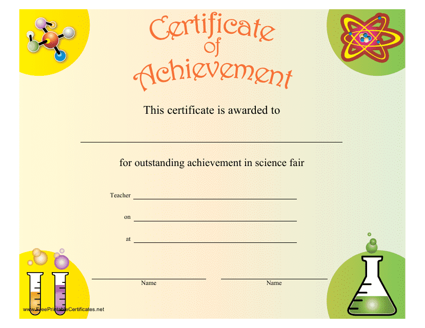 &quot;Science Fair Certificate of Achievement Template&quot; Download Pdf