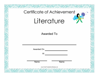 Document preview: Literature Achievement Certificate Template