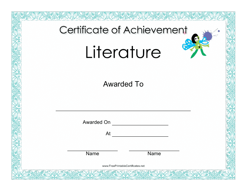 Literature Achievement Certificate Template Download Pdf