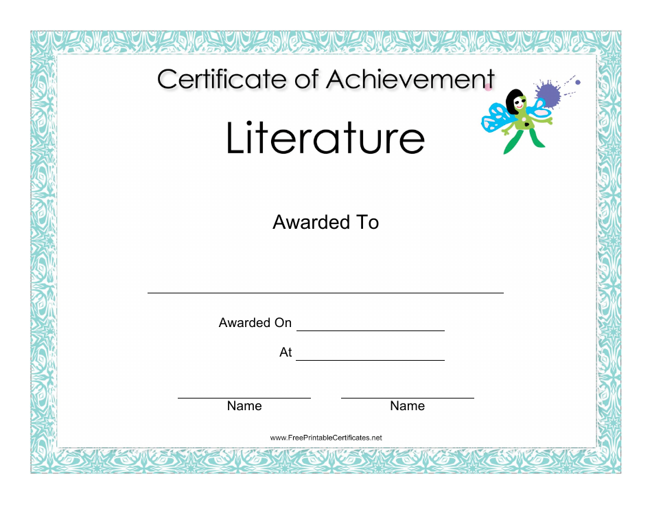 Literature Achievement Certificate Template, Page 1