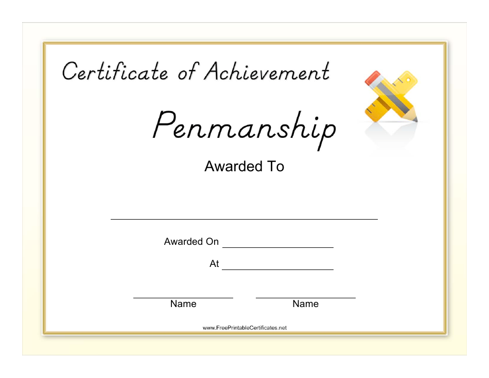Penmanship Achievement Certificate Template, Page 1