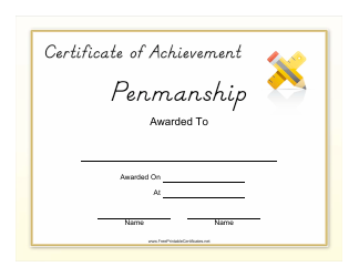 Document preview: Penmanship Achievement Certificate Template - Beige