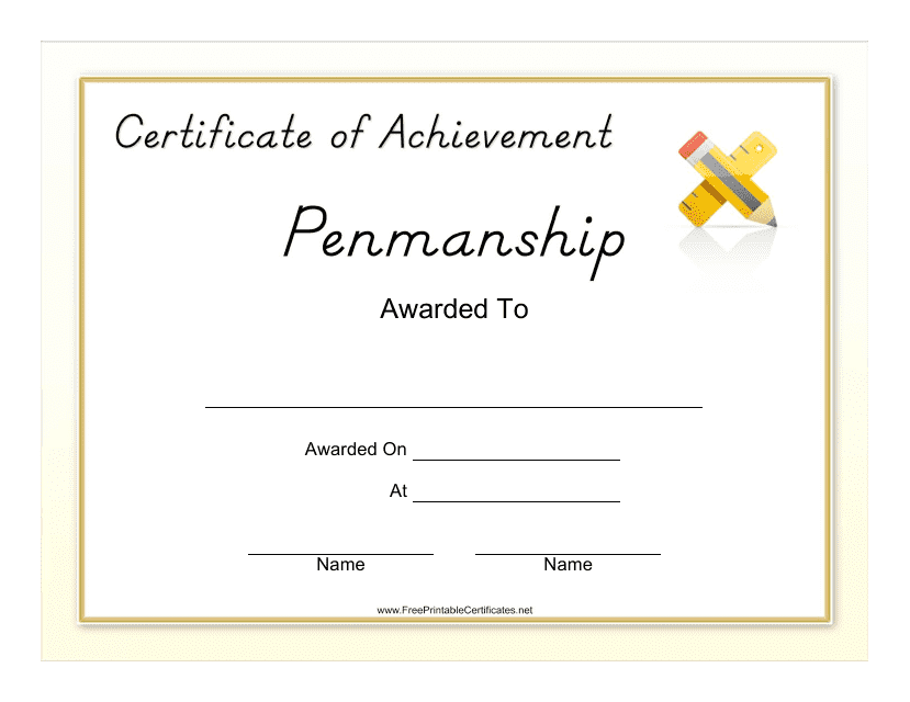 Penmanship Achievement Certificate Template Download Pdf