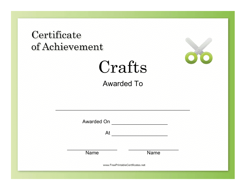 Crafts Achievement Certificate Template