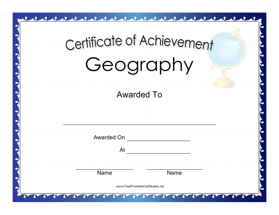 Geography Achievement Certificate Template Blue Download Printable