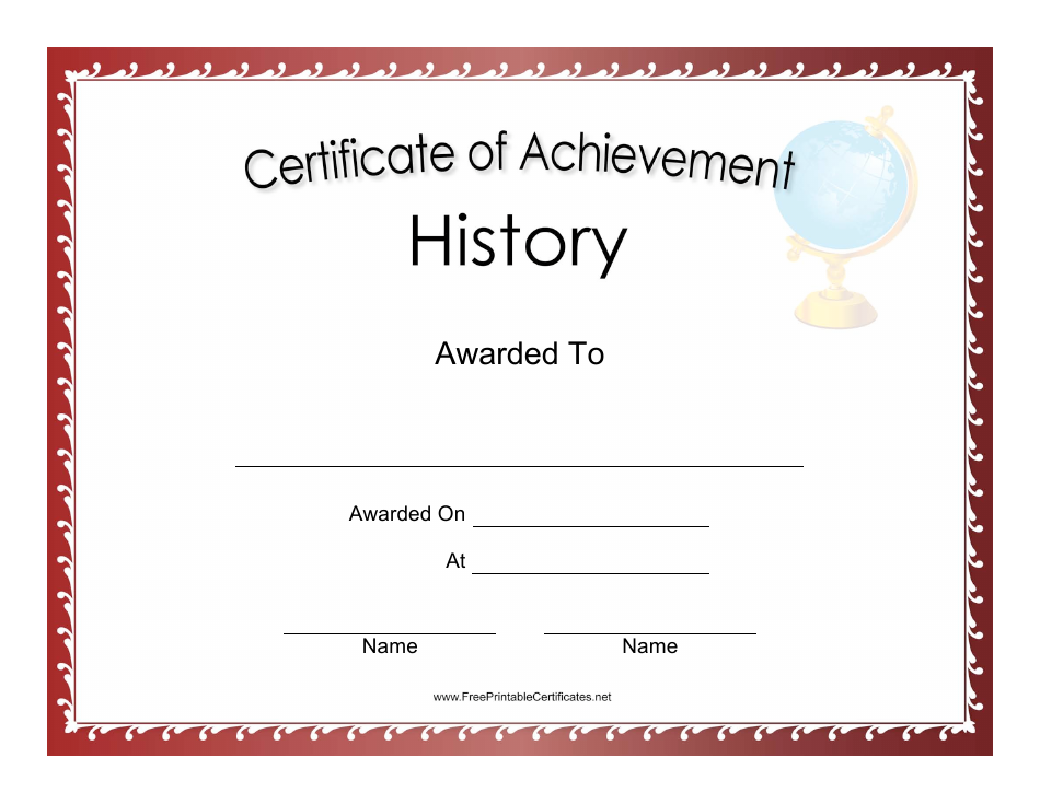 History Achievement Certificate Template