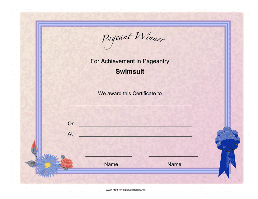 Pageant Swimsuit Achievement Certificate Template Download Pdf