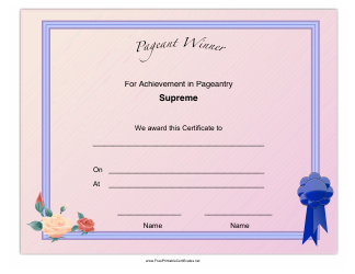 Document preview: Pageant Supreme Achievement Certificate Template