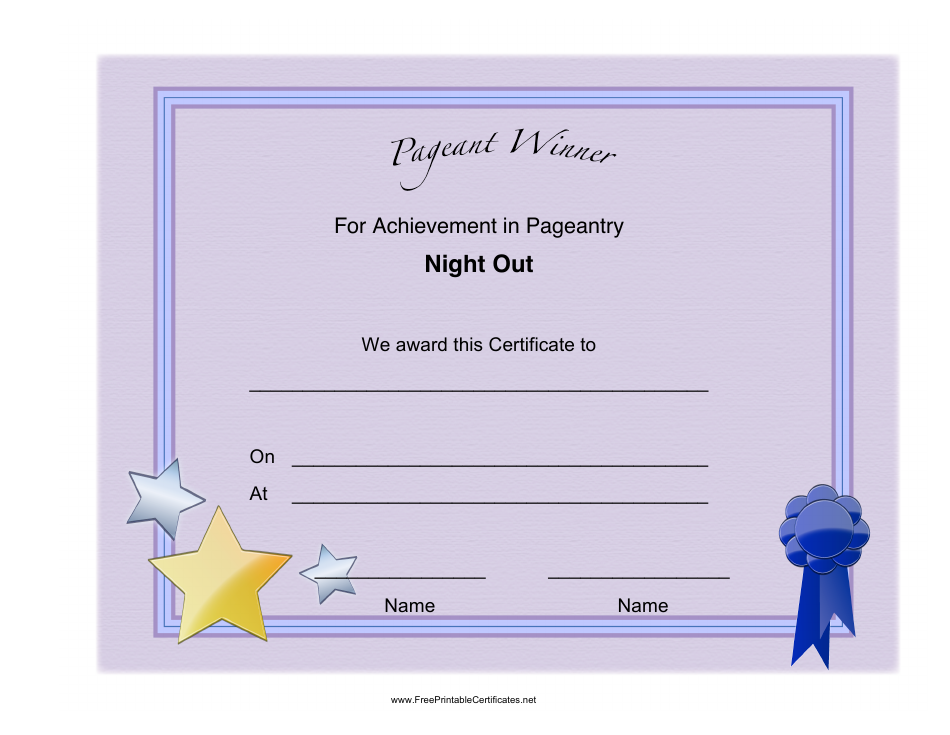 Pageant Night out Achievement Certificate Template, Page 1