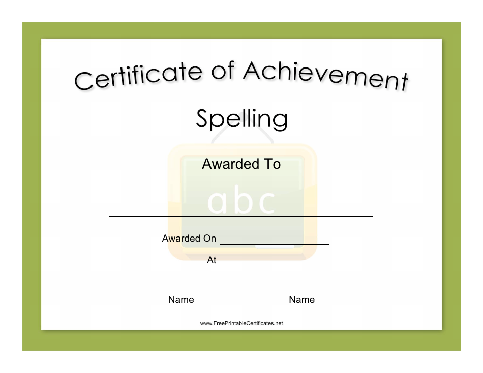 Spelling Achievement Certificate Template - Green