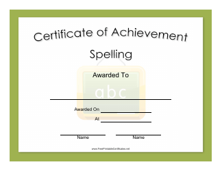 Document preview: Spelling Achievement Certificate Template - Green