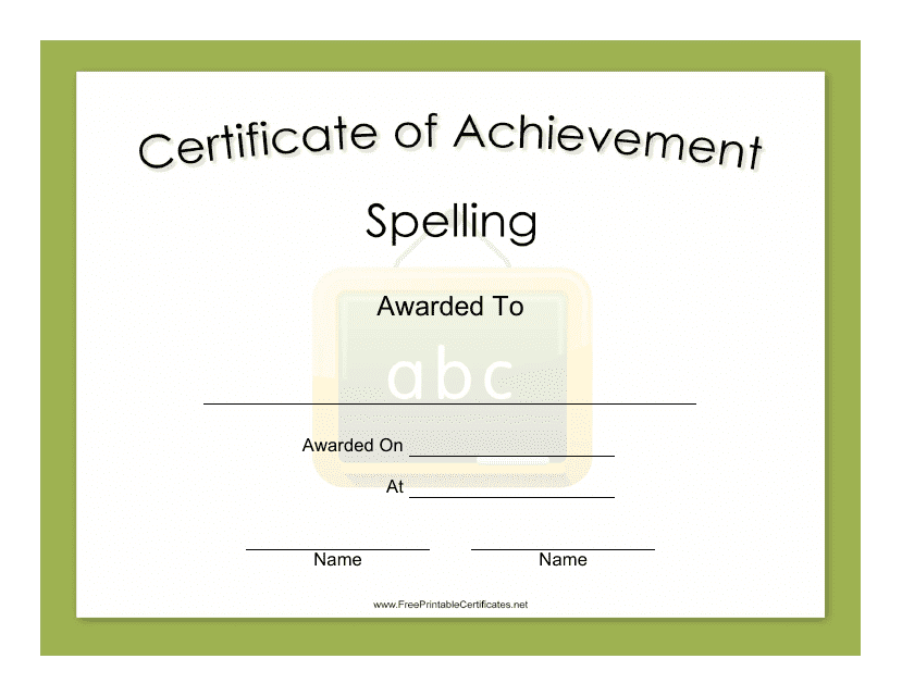 Spelling Achievement Certificate Template - Green