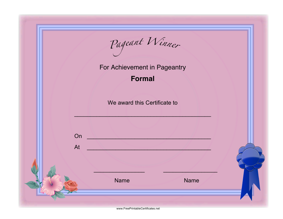 Pageant Formal Achievement Certificate Template - Preview Image