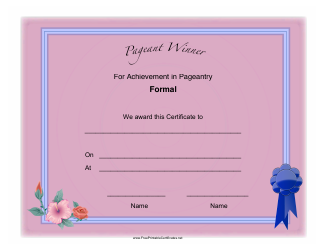 Document preview: Pageant Formal Achievement Certificate Template