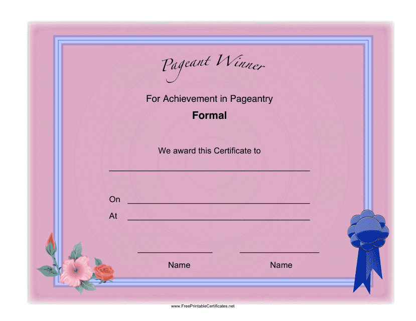 Pageant Formal Achievement Certificate Template