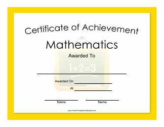 Document preview: Math Achievement Certificate Template