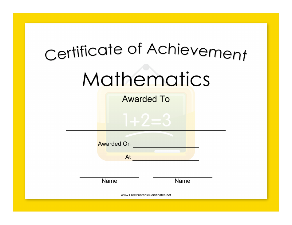 Math Achievement Certificate Template - Designed to celebrate outstanding math achievements, this certificate template features an elegant design with surrounding imagery representing mathematical concepts. Ideal for acknowledging the accomplishments of students, teachers, or math clubs.