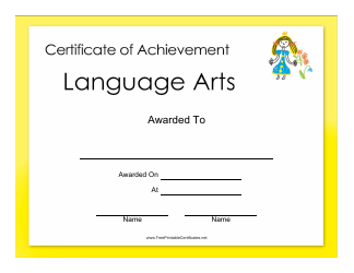 &quot;Language Arts Achievement Certificate Template&quot;