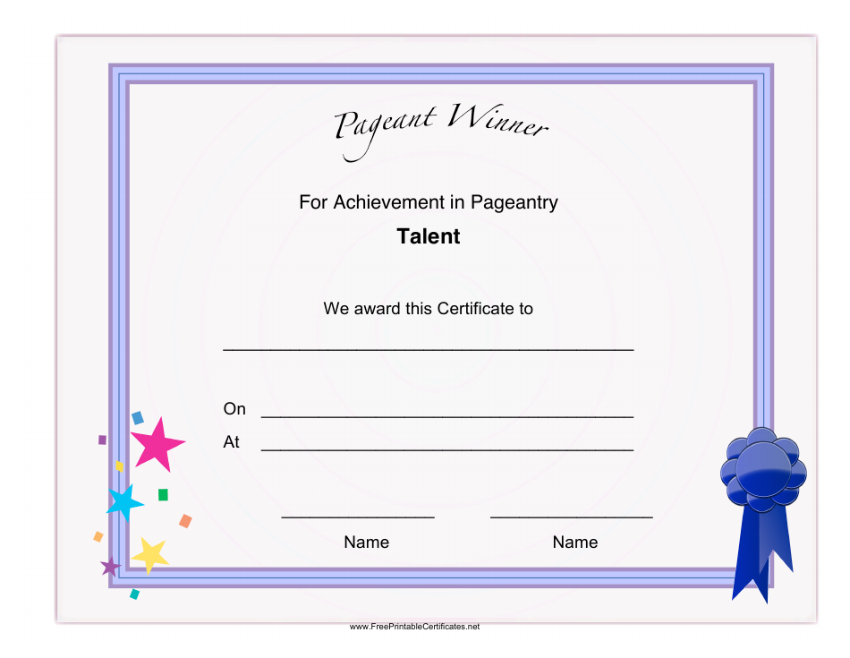 Pageant Talent Achievement Certificate Template
