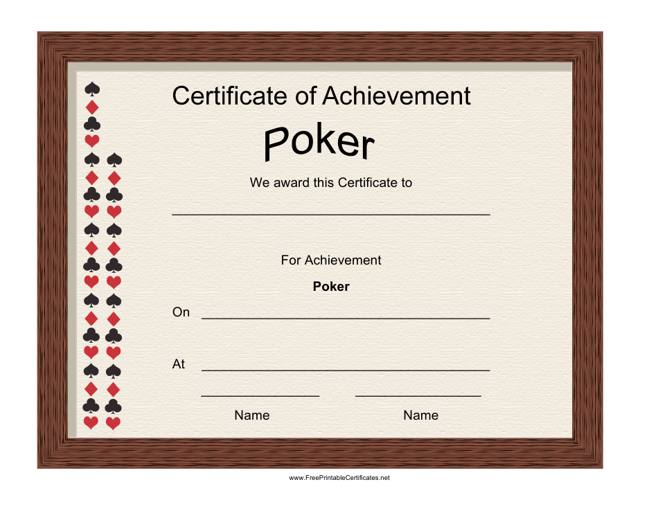 Poker Achievement Certificate Template