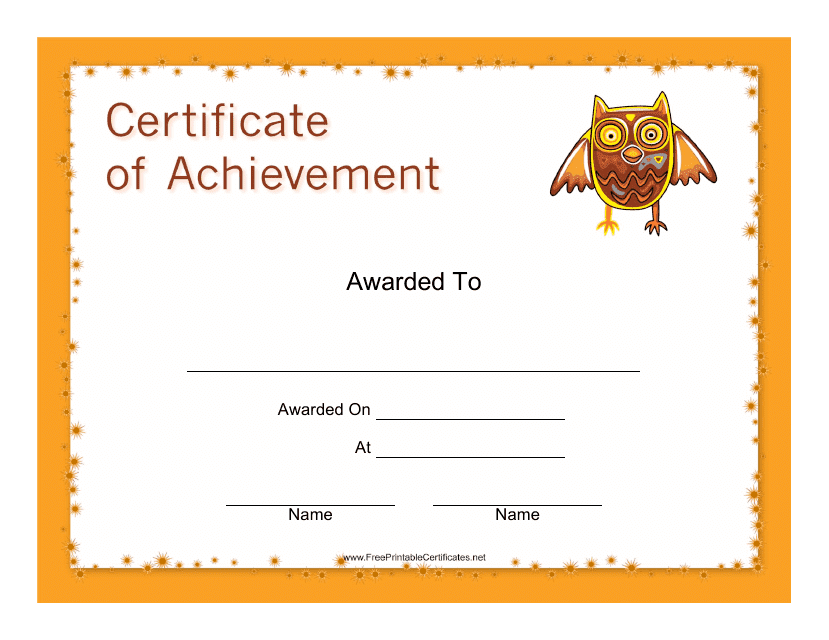 &quot;Certificate of Achievement Template - Owl&quot; Download Pdf
