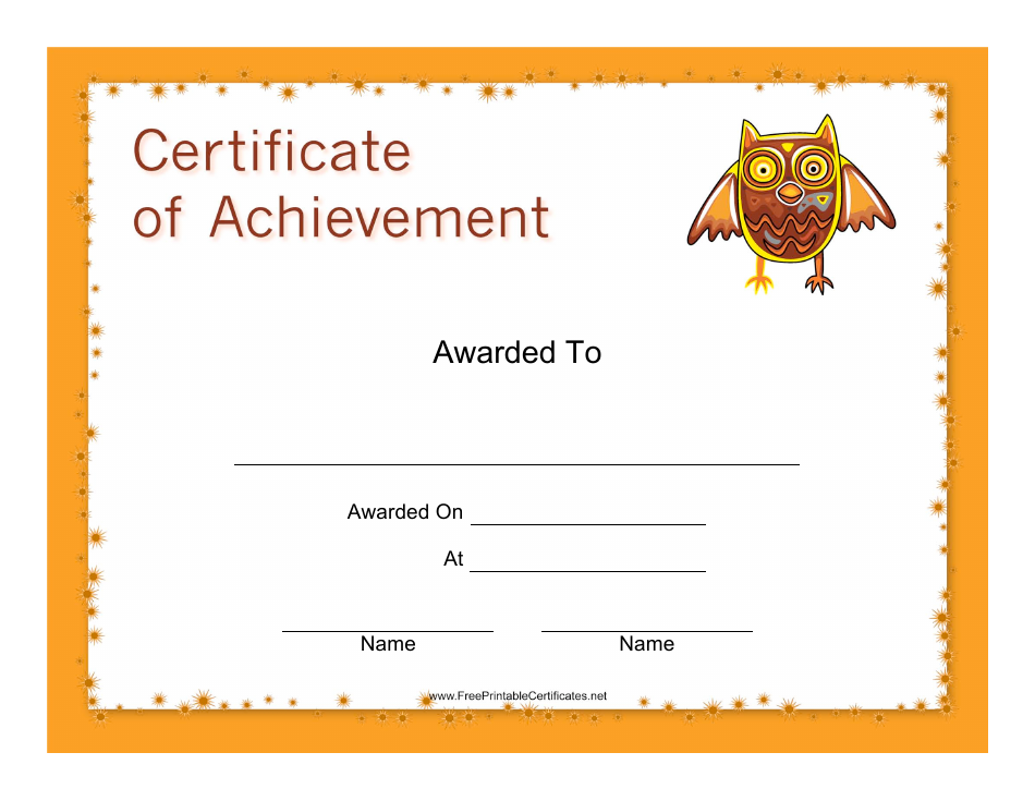 Certificate of Achievement Template - Owl