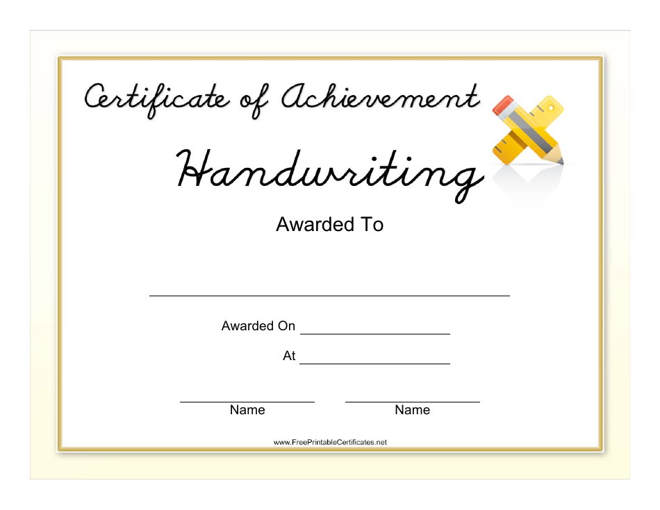 Handwriting Achievement Certificate Template Download Printable Pdf