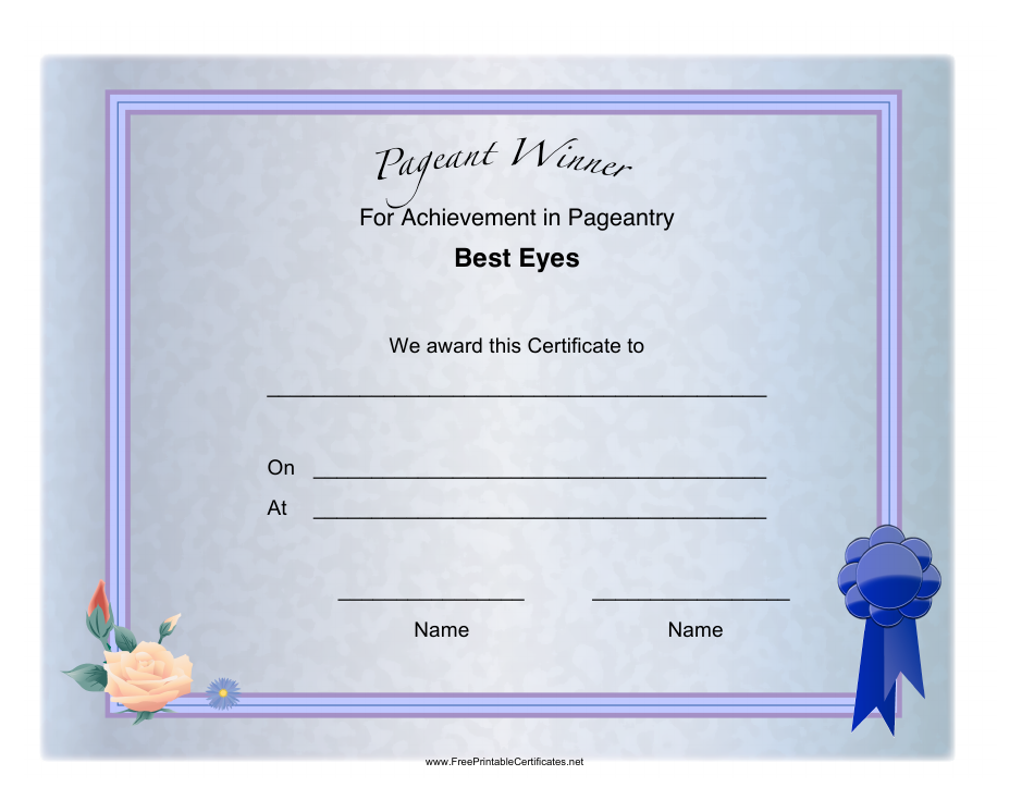 Image preview of a Pageant Best Eyes Achievement Certificate Template